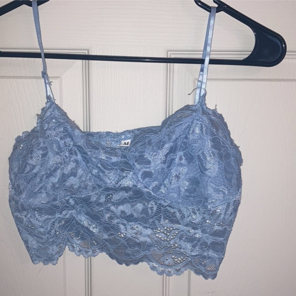 Baby blue cropped lacey top